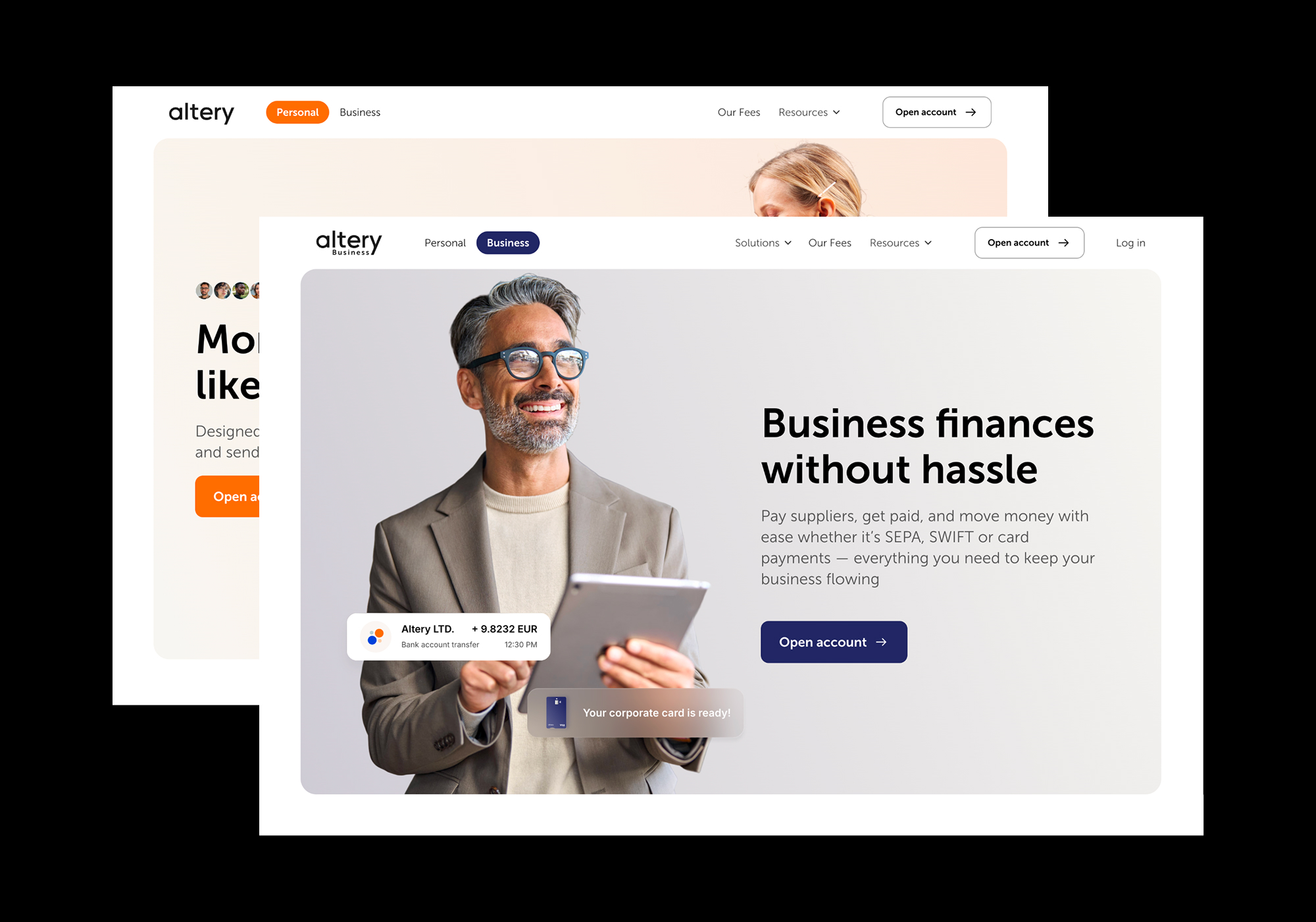 The Altery site in its personal and business versions