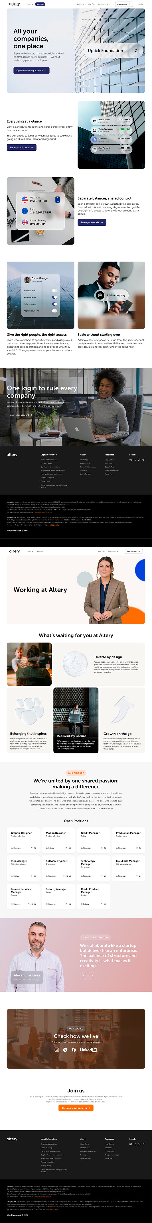 The multi-entity accounts page, top to bottom