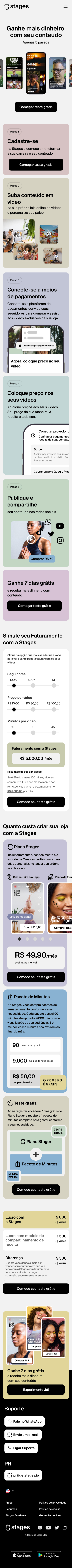 The same Stages marketing site on mobile, top to bottom