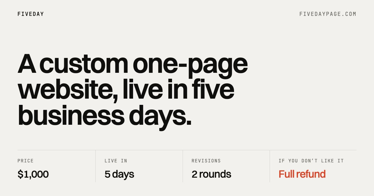 FiveDayPage: a custom one-page website, live in five business days